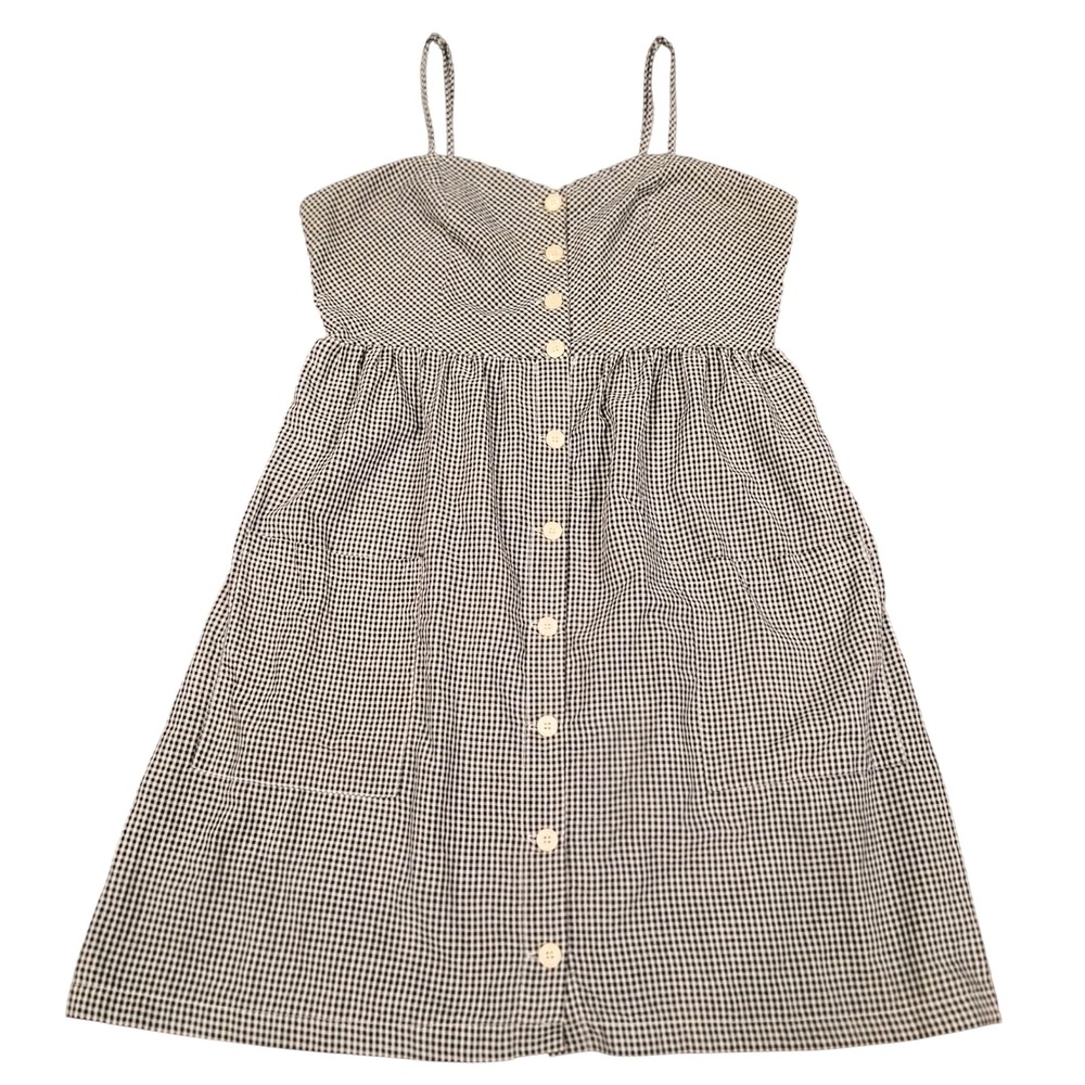 Forever 21 Gingham Button Front Dress Black White Smocked Back Pockets Large